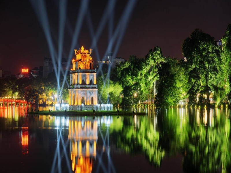 Scenic view of Hoan Kiem Lake with clear skies