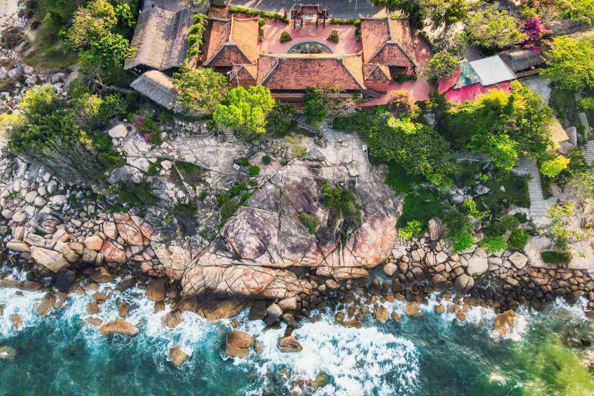 Aerial View of Da Chong Wharf Nha Trang Aerial photo showing granite rocks and coastline at Da Chong Wharf in Nha Trang