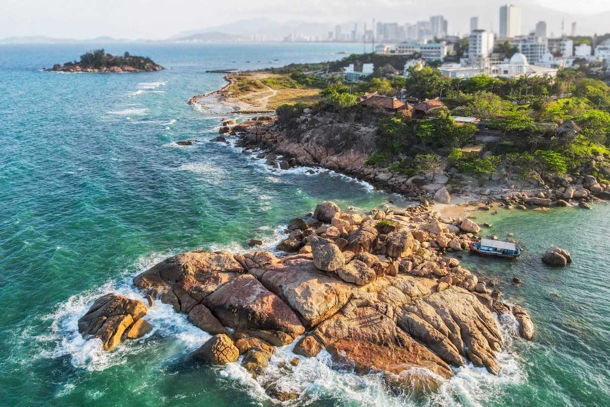 Aerial view of Hon Chong Promontory rocky landscape Nha Trang Aerial photo showing rocky landscape of Hon Chong Promontory surrounded by blue sea