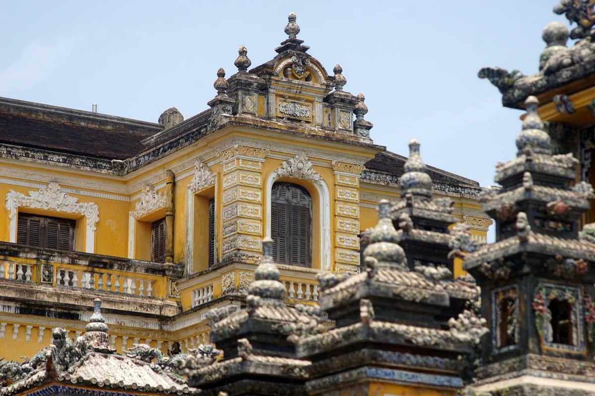 Wide Aerial View of An Dinh Palace and Grounds Wide aerial shot capturing the entire An Dinh Palace complex and landscaped gardens in Hue