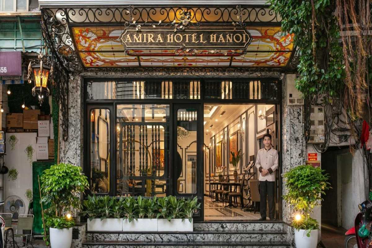 Hanoi French Quarter Amira Hotel Entrance Entrance of Amira Hotel with ornate ironwork in Hanoi French Quarter