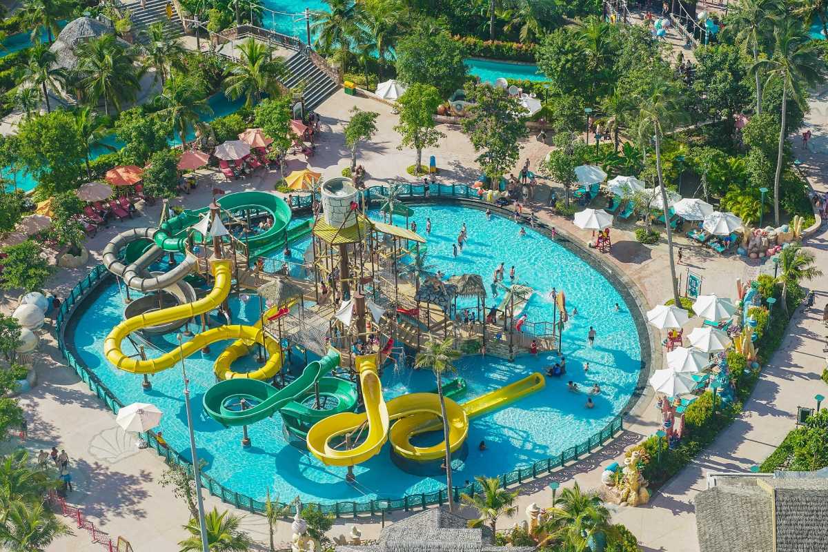 Aquatopia Water Park with Large Yellow Funnel Slide Large yellow funnel water slide at Aquatopia Water Park on Hon Thom Island, Phu Quoc