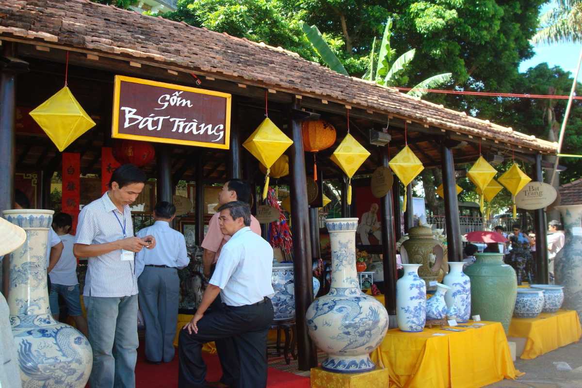 Bat Trang Ceramic Village Pottery Shopfront Traditional Bat Trang Ceramic Village storefront with ceramic vases displayed outside
