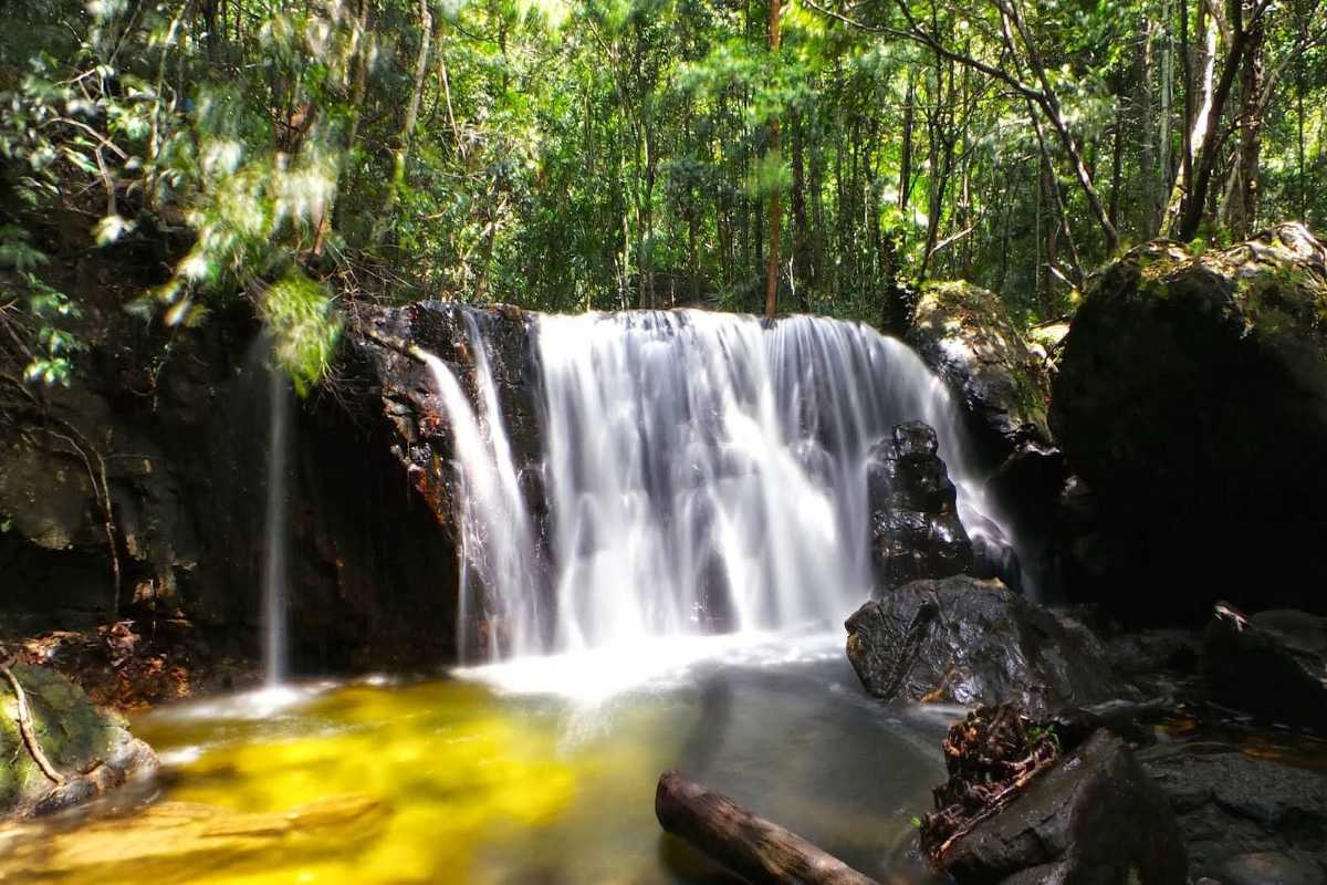 Beautiful Waterfall at Tranh Stream Phu Quoc Clear water cascading over rocks at Tranh Stream in Phu Quoc rainforest