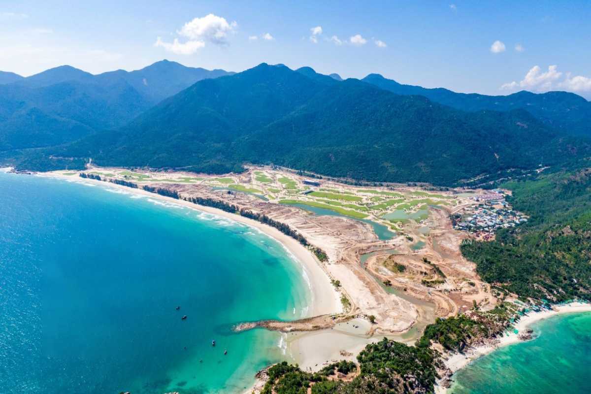 Aerial View of Binh Tien Beach Development Aerial view showing ongoing development and pristine beach landscape at Binh Tien Beach