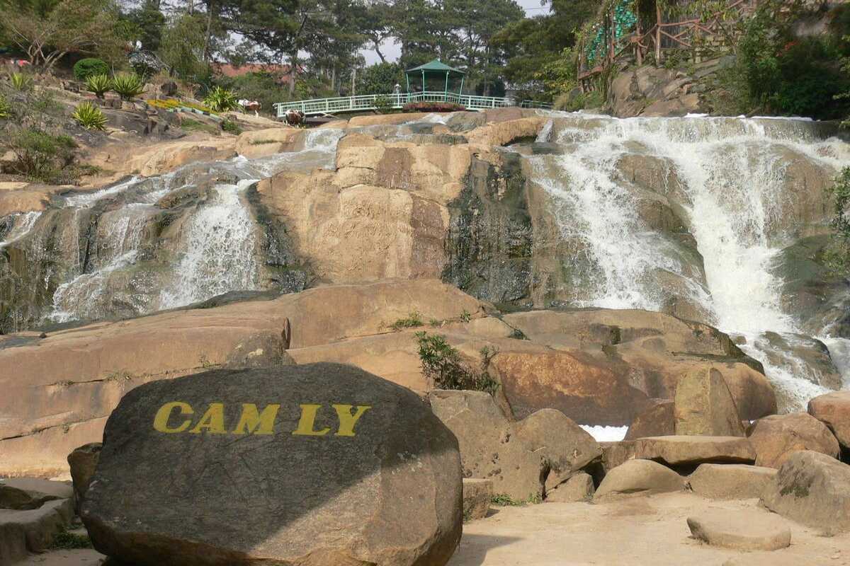 Cam Ly Waterfall Da Lat panoramic cascade waterfall Cam Ly Waterfall Da Lat wide panoramic view of cascading water over large rocks