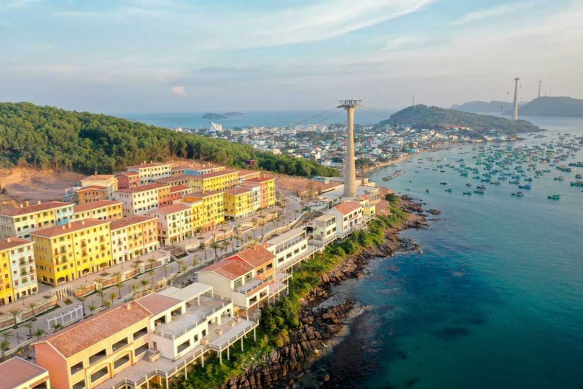 Colorful Sunset Town Phu Quoc Seaside Buildings Colorful seaside buildings and villas lining the coast of Sunset Town Phu Quoc