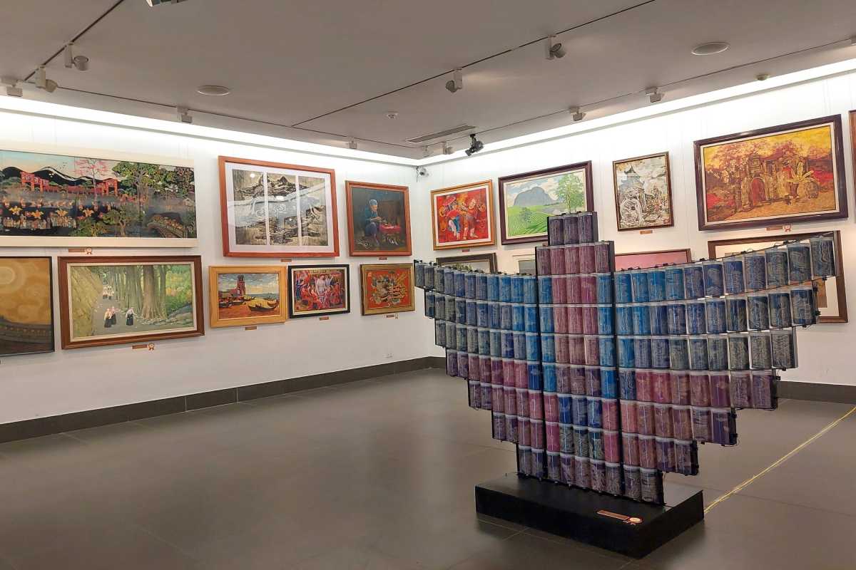 Contemporary Vietnamese Art and Sculpture Exhibit Contemporary art paintings and sculptures displayed in Vietnam National Fine Arts Museum