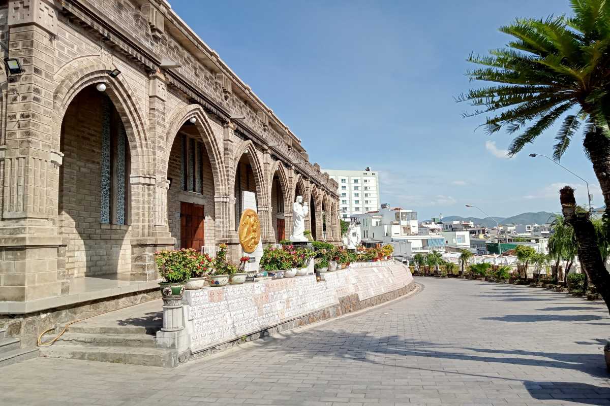 Stone Church Nha Trang Cathedral Exterior View Stone Church Nha Trang Cathedral exterior under bright daylight with blue sky