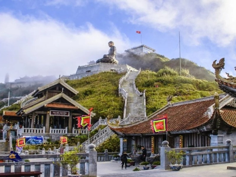 Great Buddha statue on Fansipan Mountain, offering a spiritual experience with scenic views of the surrounding landscape.