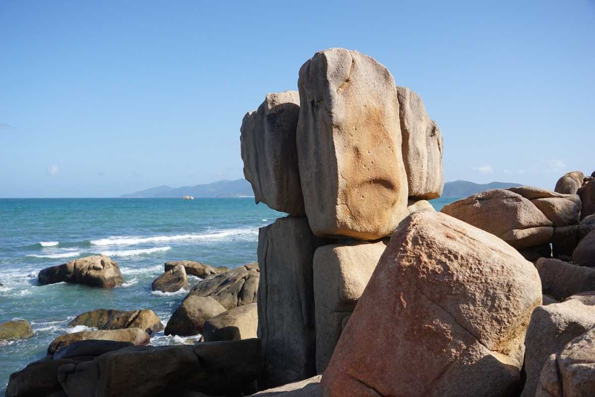 Granite Rock Formations at Da Chong Wharf Close-up of granite rock pillars at Da Chong Wharf on the coast of Nha Trang