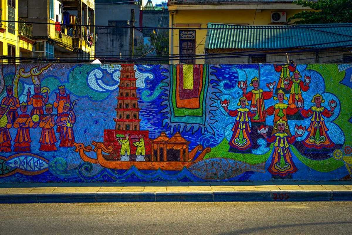 Hanoi Ceramic Mosaic Mural Road historical architecture mosaic Mosaic showing historical buildings and architecture on the Hanoi Ceramic Mosaic Mural Road