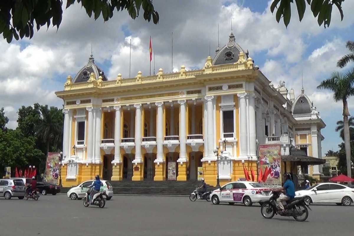 Hanoi Opera House Daytime Aerial Shot Daytime aerial shot highlighting the Opera House in the city environment
