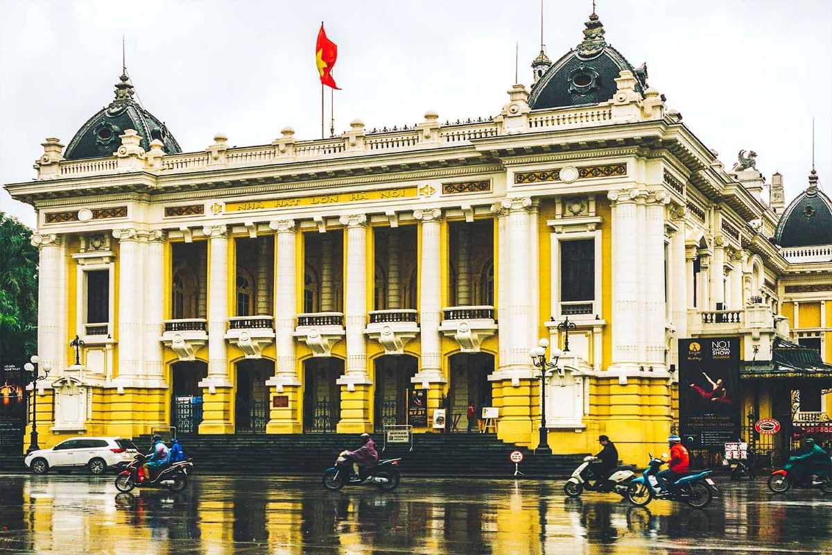 Hanoi Opera House Night Lights and Traffic Long exposure of lights and traffic in front of Hanoi Opera House at night
