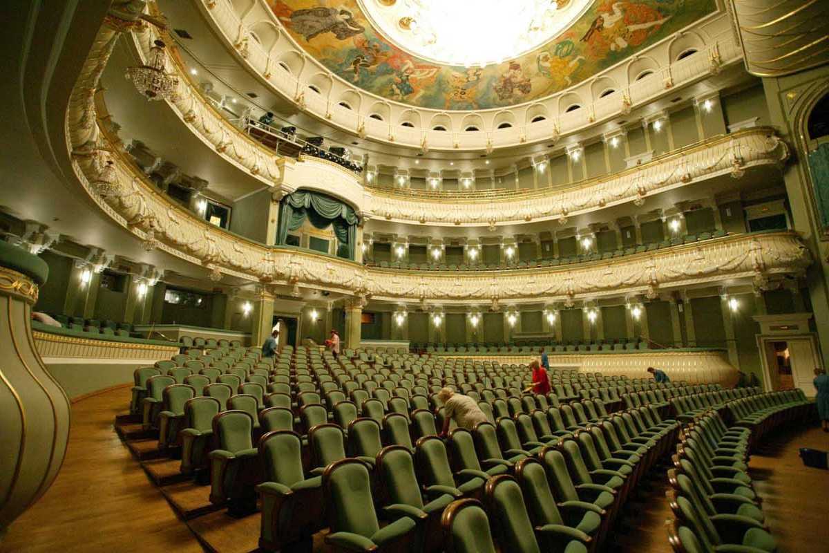 Hanoi Opera House Stage Ready for Performance Empty stage with curtains and lighting setup in Hanoi Opera House