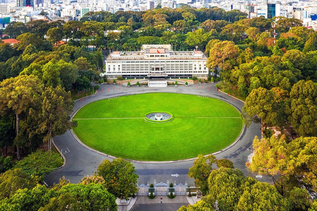 Helicopter displayed on the rooftop of Independence Palace in Saigon