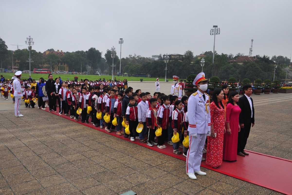Ho Chi Minh Mausoleum Honor Guard on Parade Honor guard soldiers marching in formation near the mausoleum