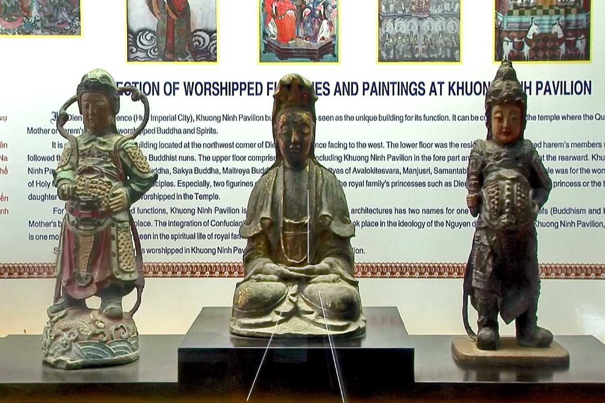 Ancient statues and worship figurines at Hue Museum of Royal Antiquities Worship figurines and ancient statues displayed at Hue Museum of Royal Antiquities, reflecting royal spiritual life