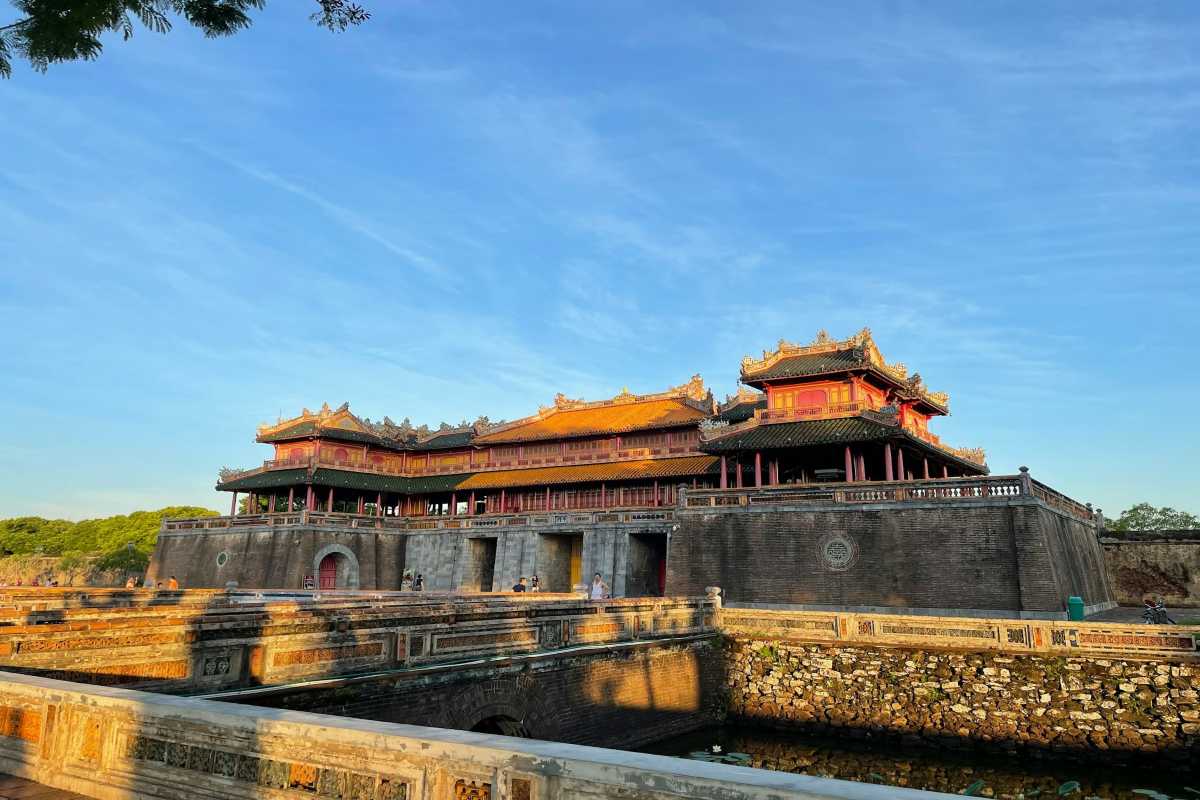 Imperial Citadel at Night with Visitors Visitors at the Imperial Citadel of Thang Long at night