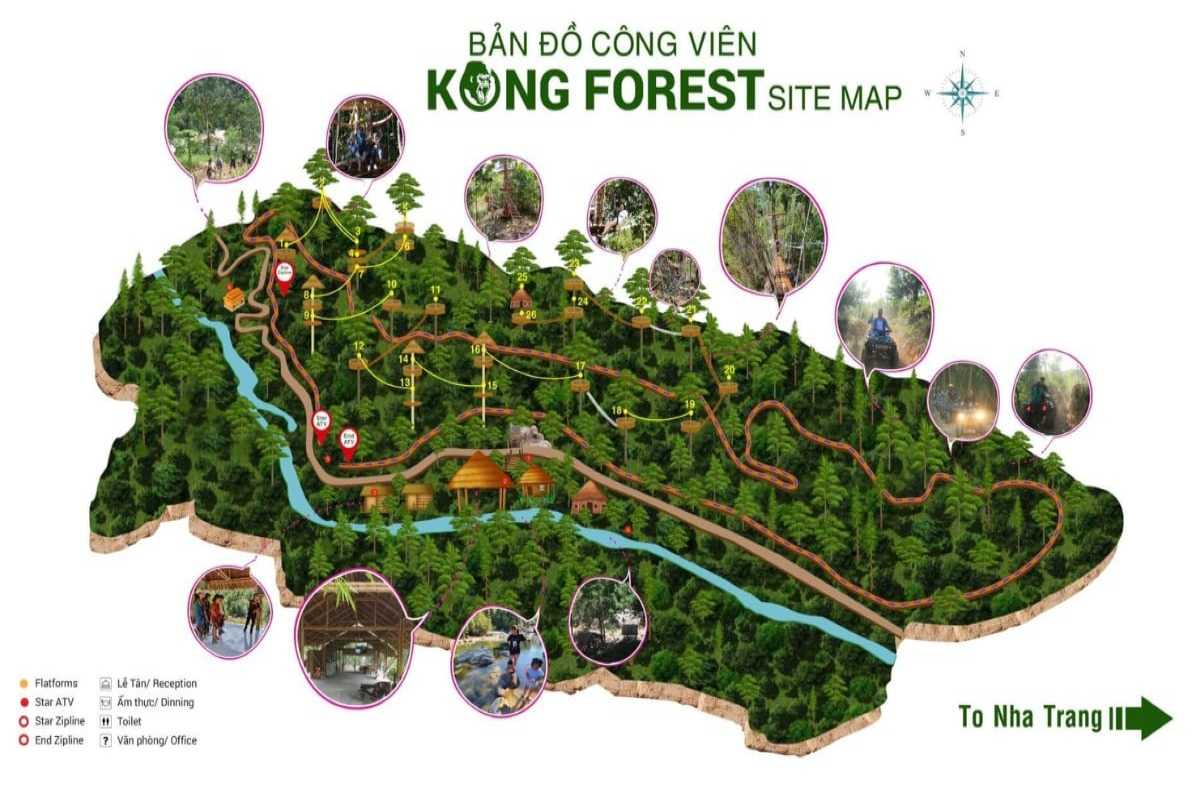 Kong Forest Group on Adventure Platform Group of zipline adventurers gathered on a wooden platform in Kong Forest, Hon Ba Nature Reserve