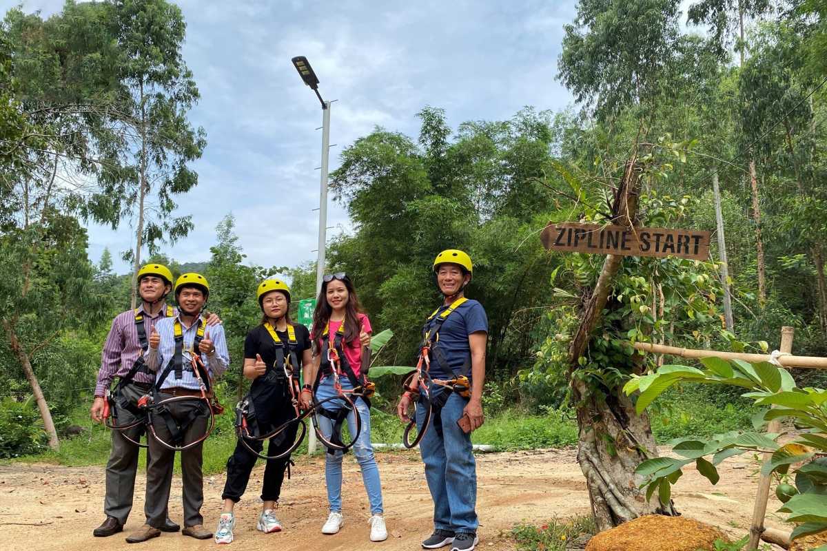 Kong Forest Zipline Adventure Start Point Visitors preparing for zipline adventure at Kong Forest in Hon Ba Nature Reserve