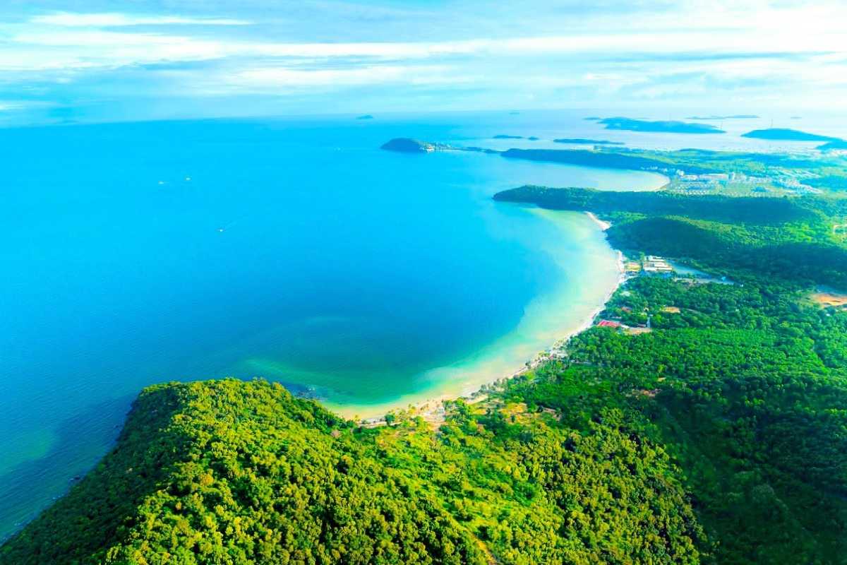 Long Beach Phu Quoc from the Coast Long Beach (Bãi Dài) with clear blue water and lush surroundings in Phu Quoc.
