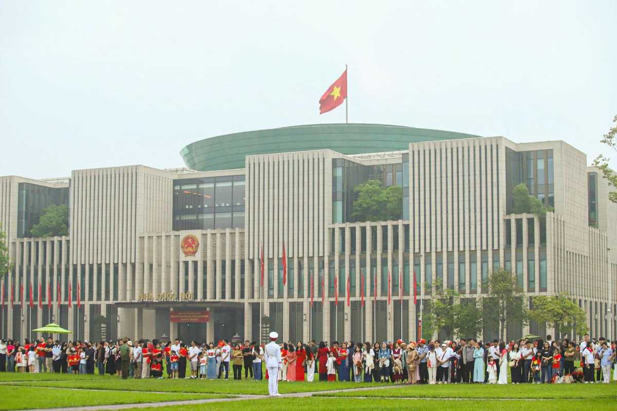 Military Parade at Ba Dinh Square Hanoi Military parade in Ba Dinh Square Hanoi with flags waving