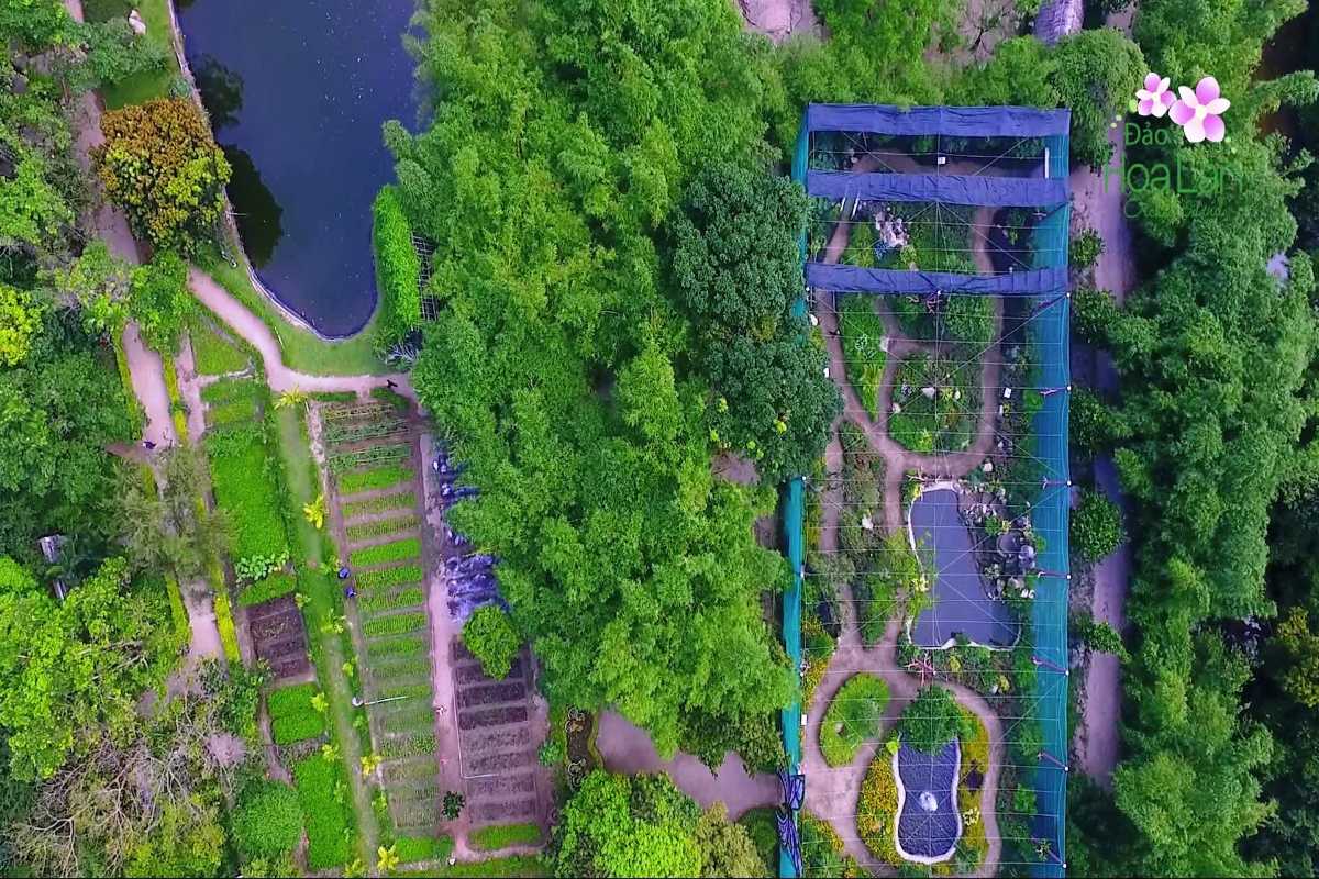 Orchid Stream Island Aerial Garden View Nha Trang Aerial drone view showing garden layout and paths at Orchid Stream Island near Nha Trang