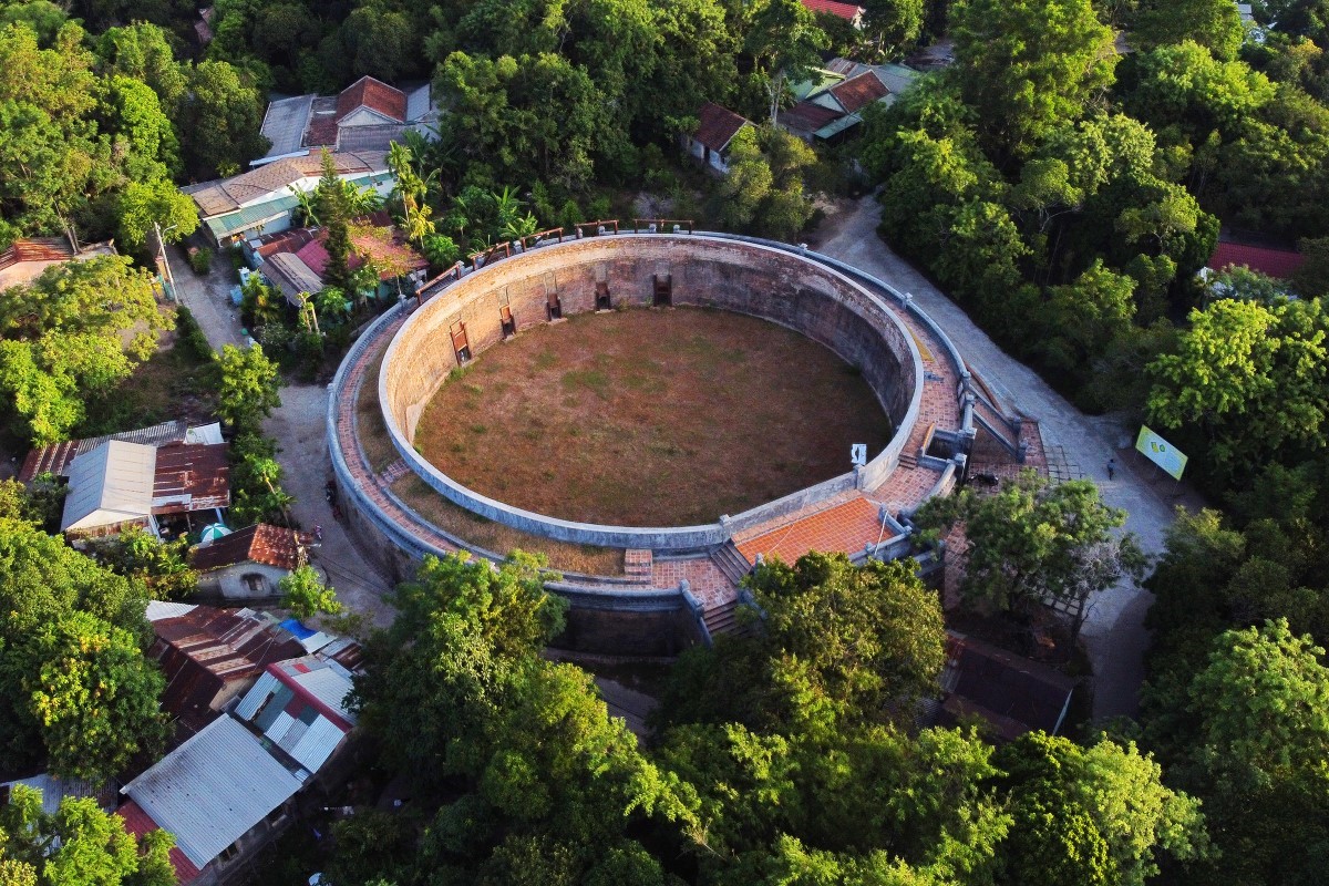 Aerial view of Hue's historic Tiger Arena, a significant cultural landmark from the Nguyen Dynasty