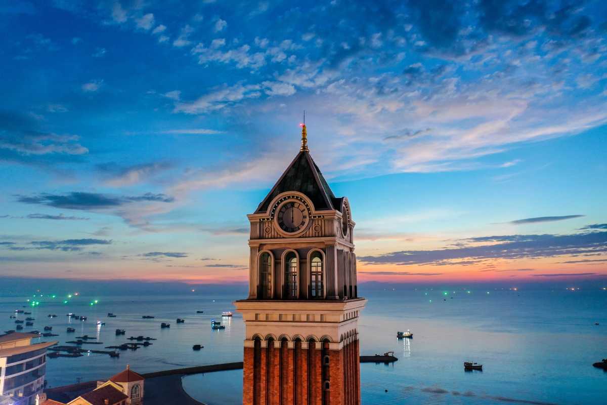 Clock Tower Phu Quoc and Coastal Urban Landscape Panoramic view of Clock Tower Phu Quoc surrounded by urban and coastal features