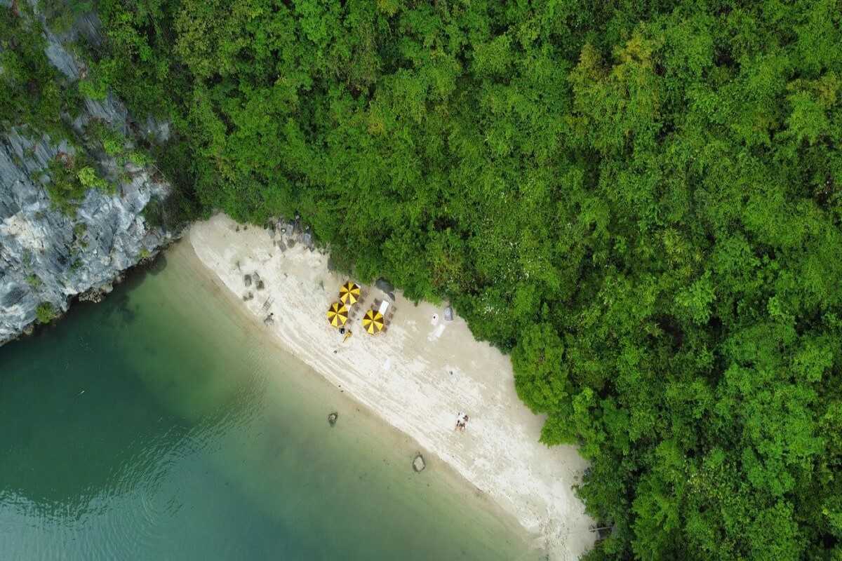 Wide View of Ban Chan Beach and Limestone Cliffs Panoramic view of Ban Chan Beach with limestone cliffs