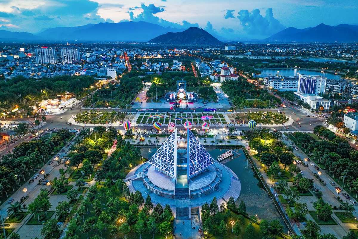 Phan Rang Night Cityscape and Central Square Illuminated central square and night cityscape of Phan Rang–Tháp Chàm City