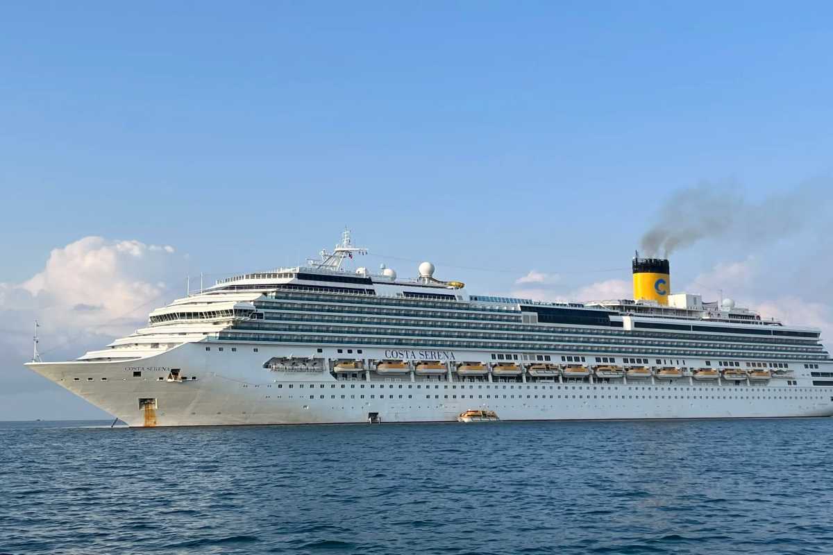 Phu Quoc International Cruise Terminal Cruise Ship Close-up Close-up view of cruise ship at Phu Quoc International Cruise Terminal with clear sky background