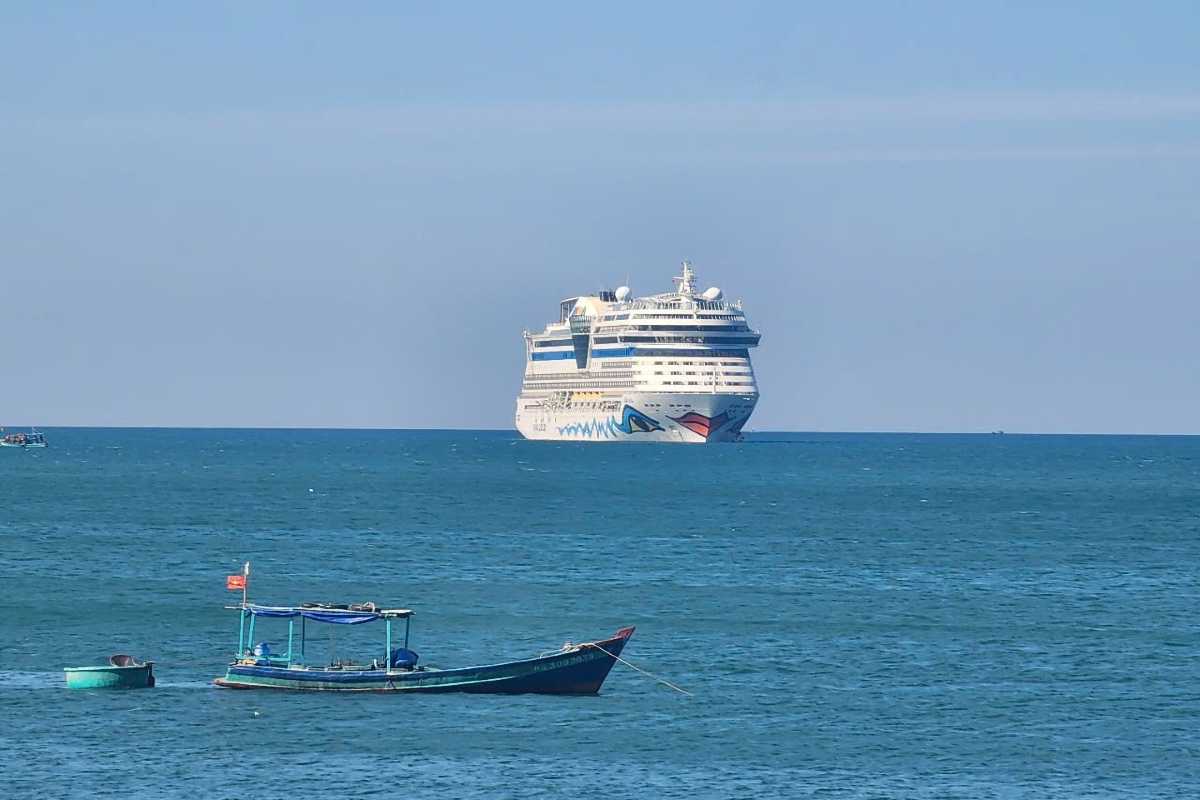 Phu Quoc International Cruise Terminal Tender Boat Boarding Passengers boarding yellow tender boat at Phu Quoc International Cruise Terminal for cruise access