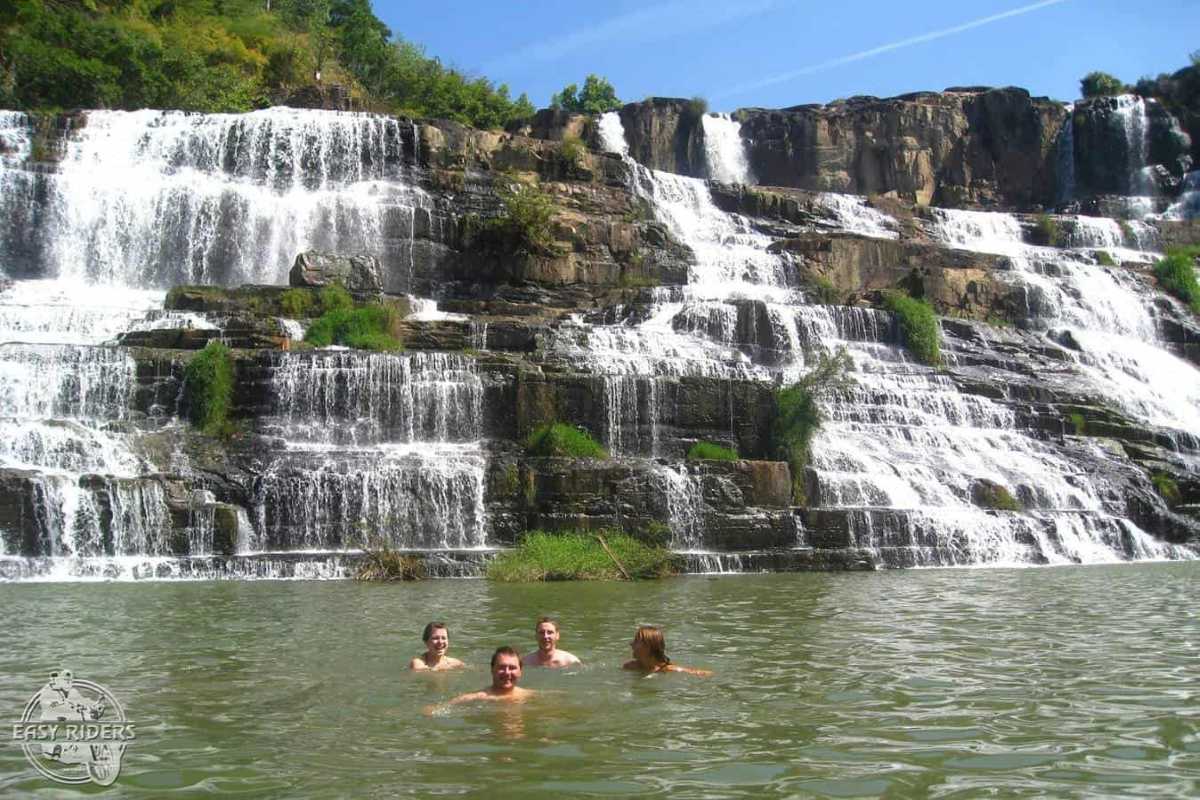 Pongour Waterfalls Dalat diverse rock formations Diverse layered rock formations create a dramatic backdrop for the flowing waters at Pongour Waterfalls Dalat.