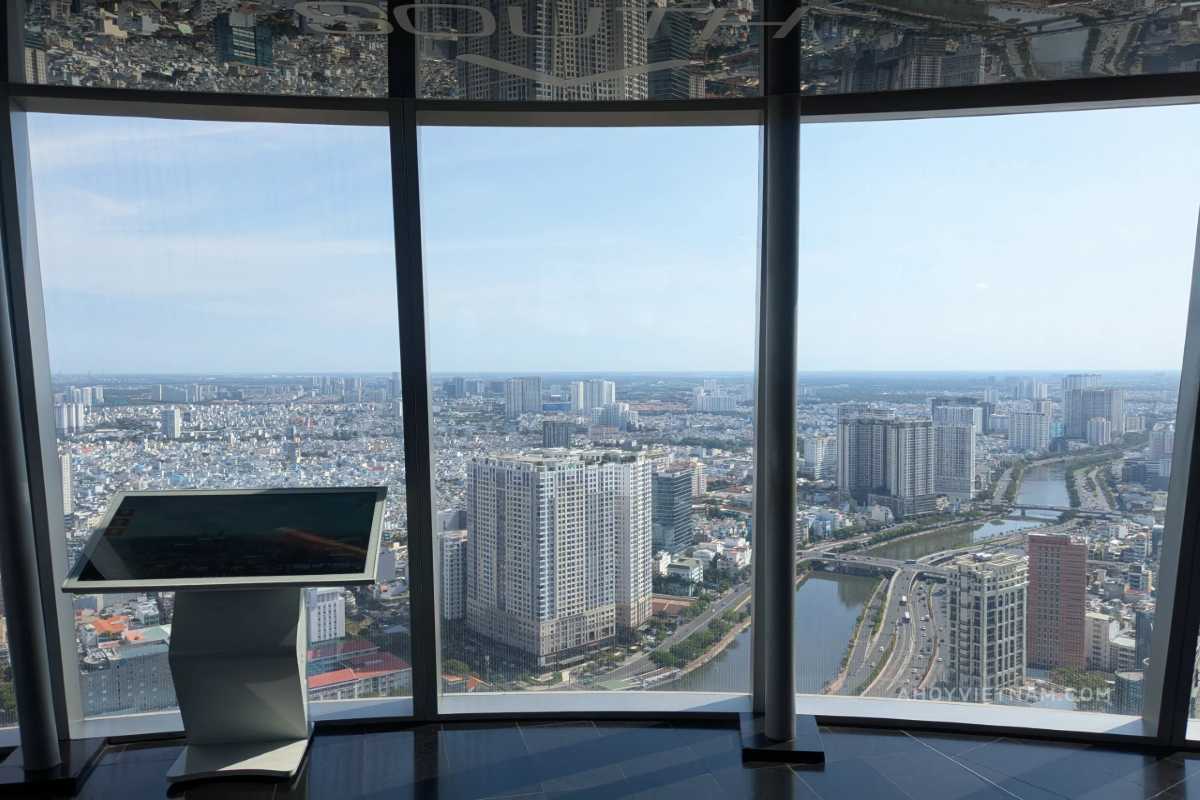 Interactive Exhibit Inside Saigon Skydeck Observatory Interactive touchscreen exhibit at Saigon Skydeck providing city information and landmarks