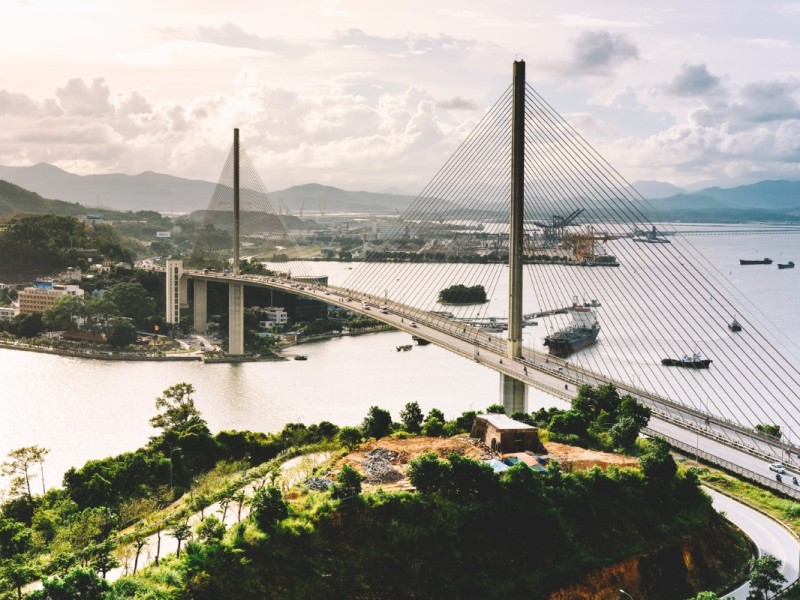 Scenic view of Bai Chay Bridge in Halong Bay