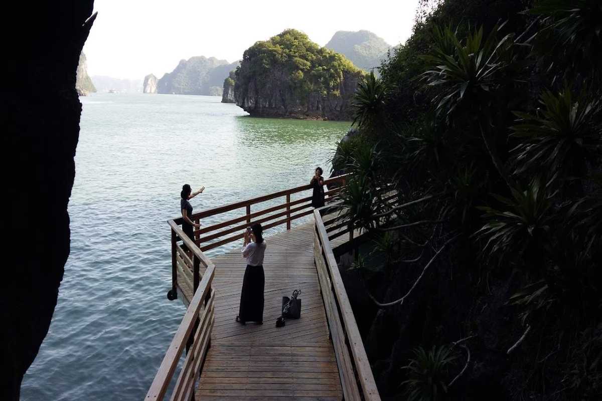 Soi Sim Island Halong Bay aerial landscape with forest and bay Aerial landscape showing Soi Sim Island Halong Bay’s lush forest and calm waters