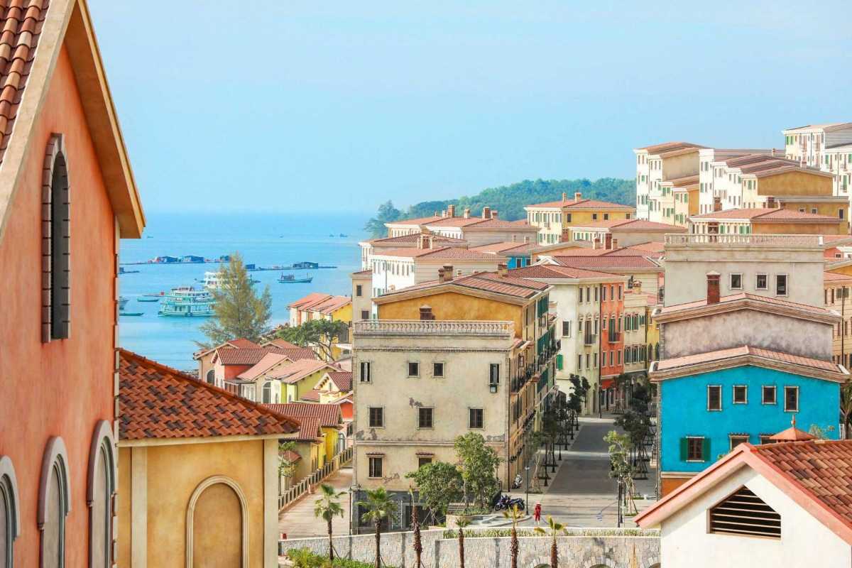 Colorful Buildings and Streetscape in Sunset Town Phu Quoc Colorful Mediterranean buildings lining streets in Sunset Town Phu Quoc