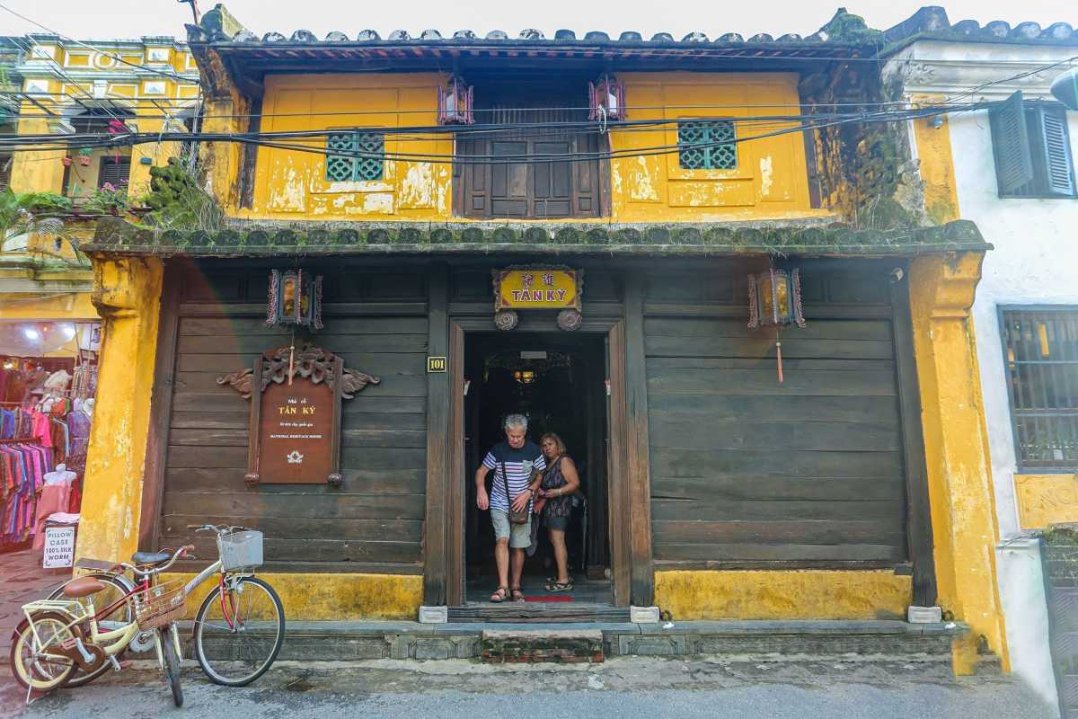 Street View of Tan Ky Ancient House in Hoi An Old Town Street-level view of Tan Ky Ancient House showcasing its traditional wooden frontage