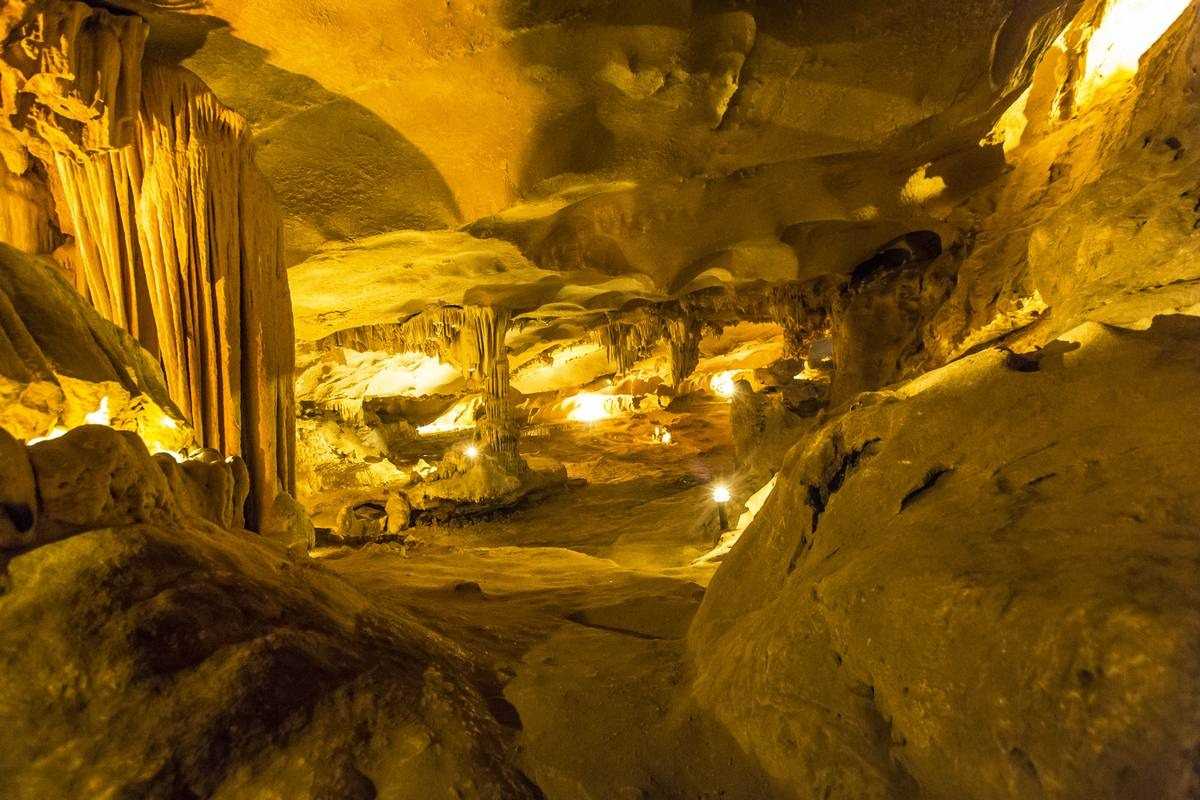 Wooden Walkway Through Thien Canh Son Cave Wooden walkway built to navigate Thien Canh Son Cave’s interior safely and comfortably