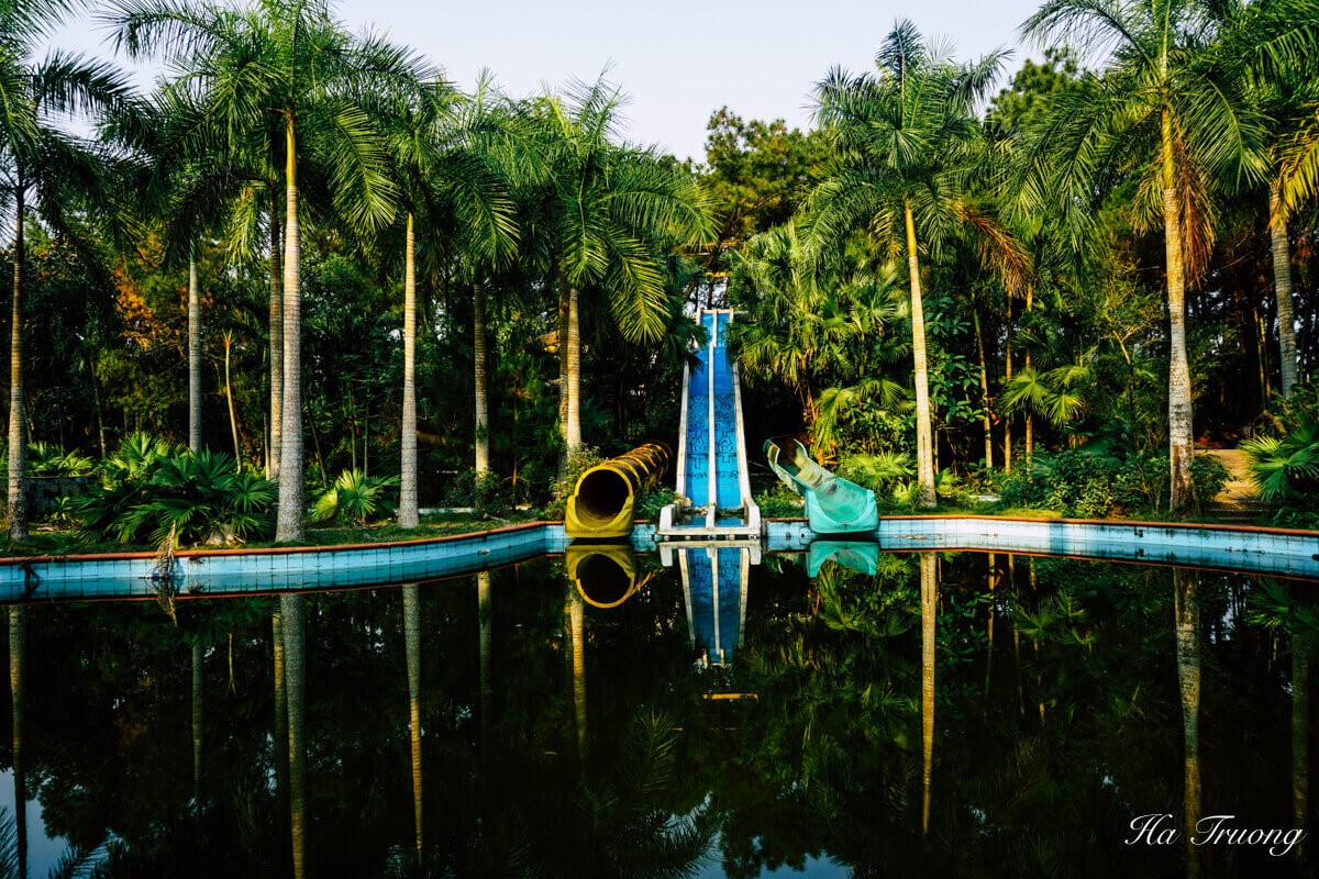 Close-up of the dragon statue at Thuy Tien Lake abandoned water park in Hue, Vietnam.