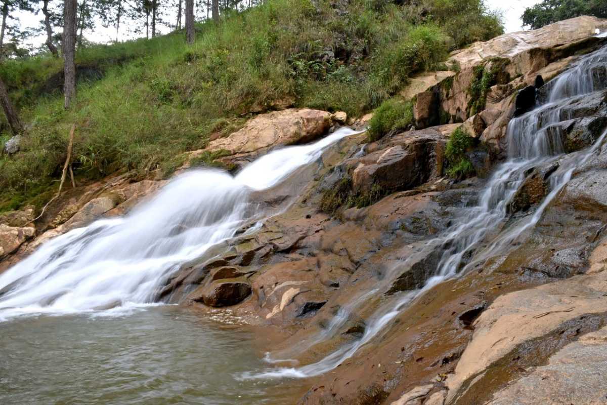 Tiger Waterfall Da Lat Rocky Cascades and Flowing Water Close-up of rocky cascades and flowing water at Tiger Waterfall Da Lat, highlighting smooth stone formations and streams