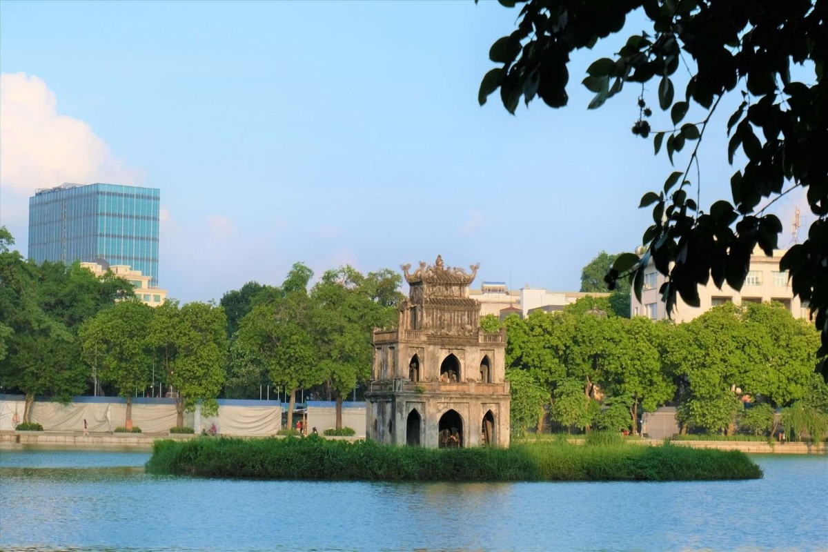 Turtle Tower amidst greenery in Hanoi