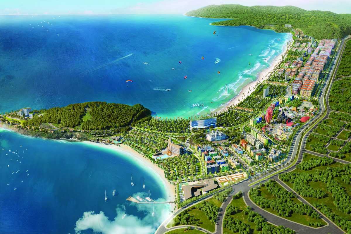 Coastal development plan for Van Phong Bay tourism Colorful rendering of planned coastal tourism zone with beaches and entertainment in Van Phong Bay