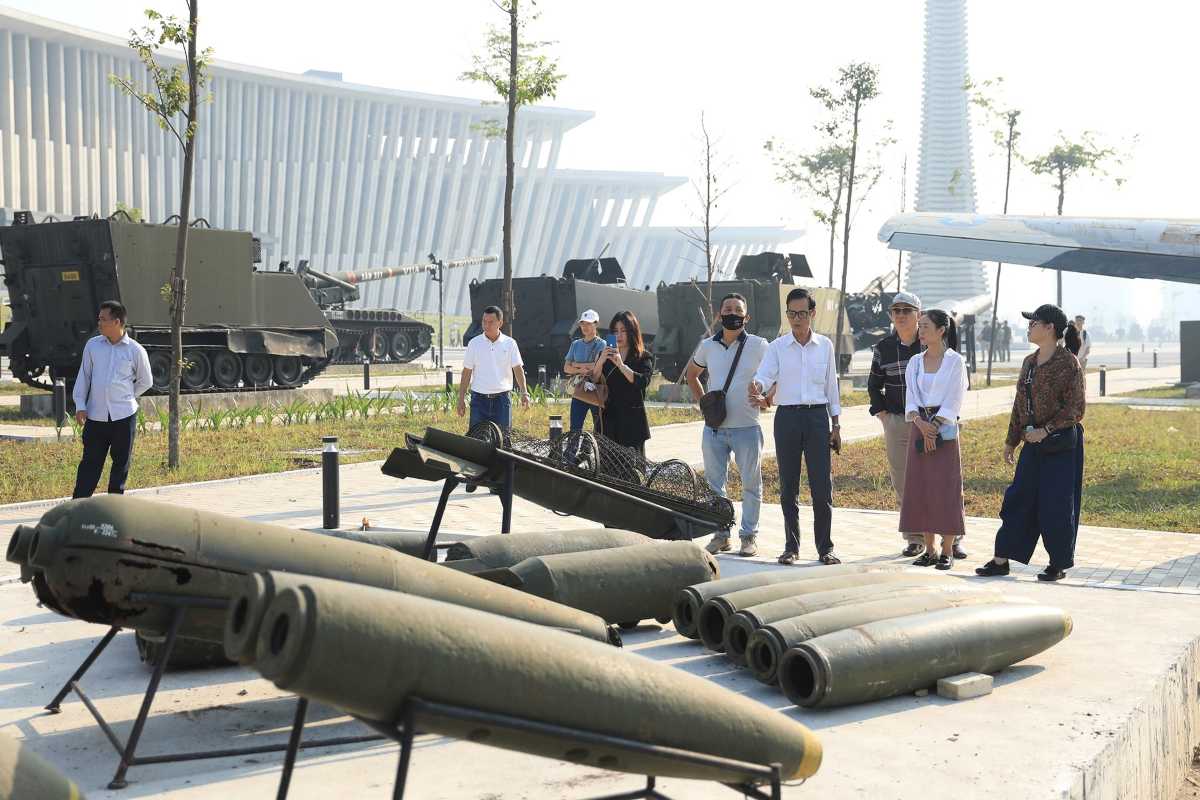 Vietnam Military History Museum Artifacts Display Detailed display of historical artifacts inside Vietnam Military History Museum in Hanoi