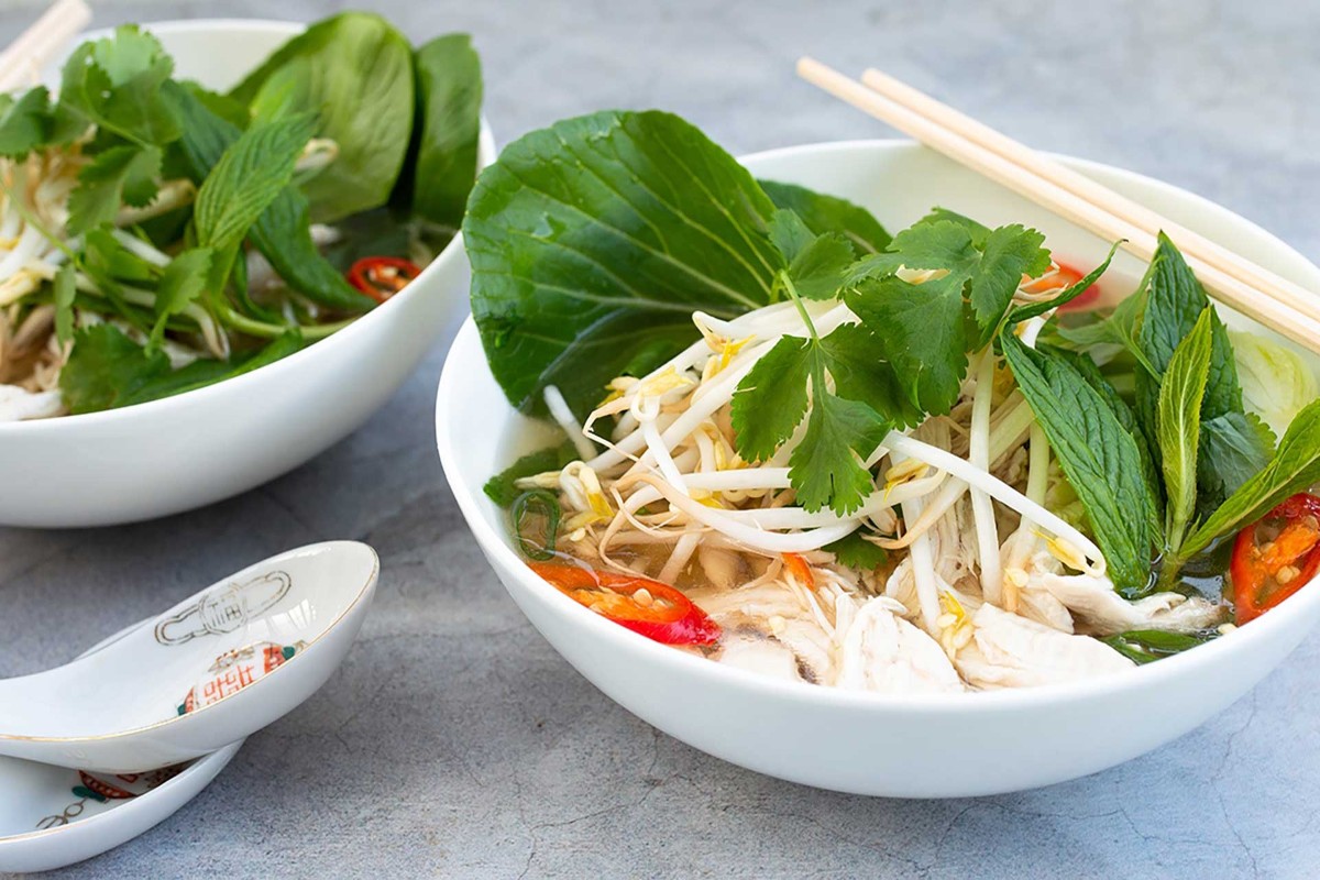 Bowl of Vietnamese chicken pho soup