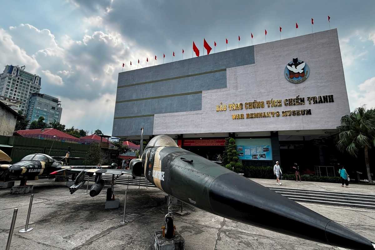 War Remnants Museum Outdoor Military Aircraft Display Military aircraft displayed outdoors at the War Remnants Museum symbolizing aerial warfare during the Vietnam War