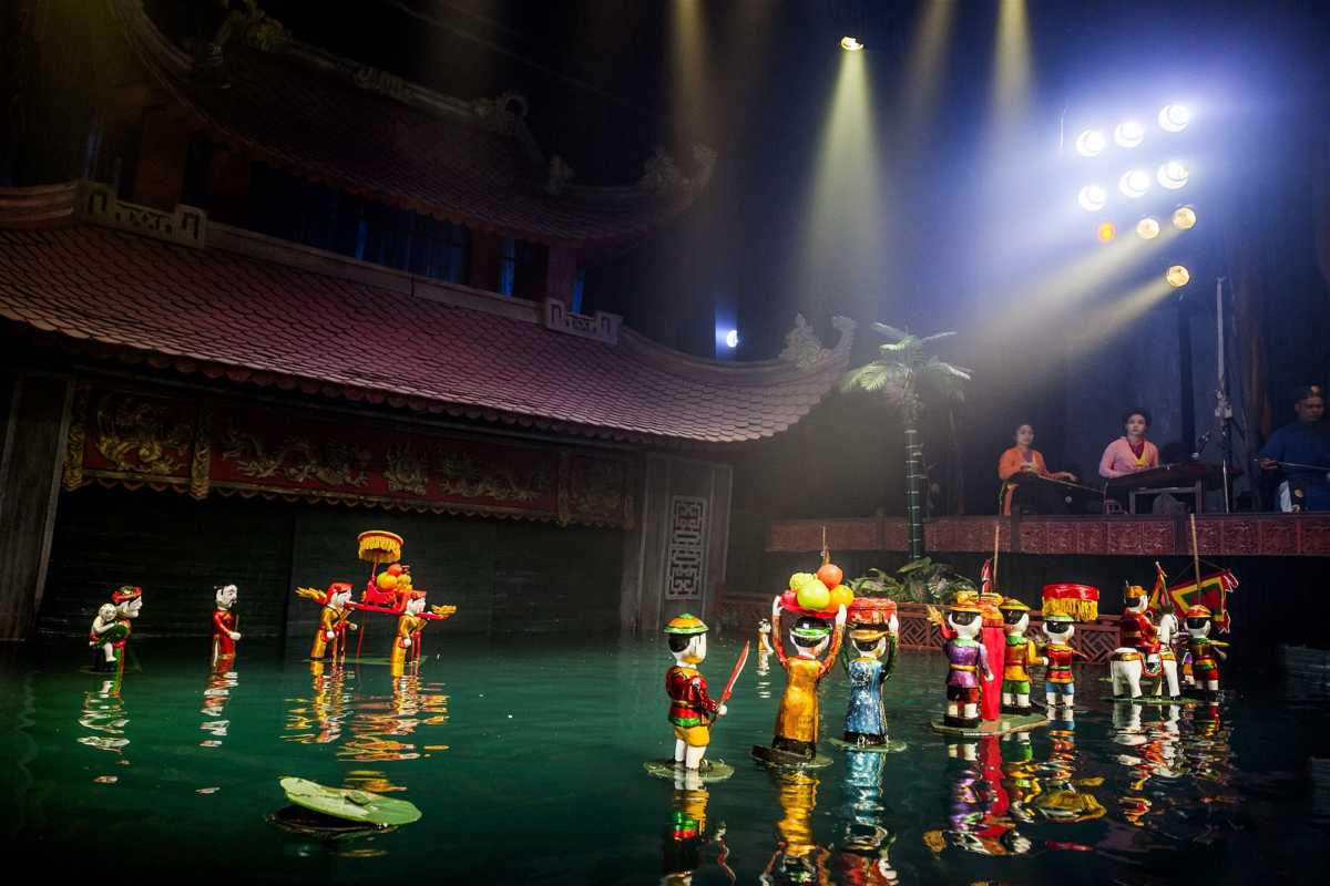 Water Puppets in Traditional Costumes Close-up of colorful puppets in traditional costumes during the show