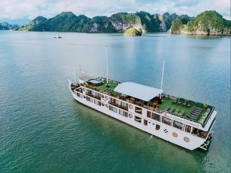 Aerial view of Calypso Cruise on Ha Long Bay